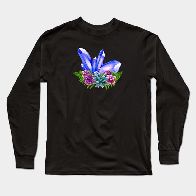 Blue Crystal and Colorful Succulents Long Sleeve T-Shirt by Kraina